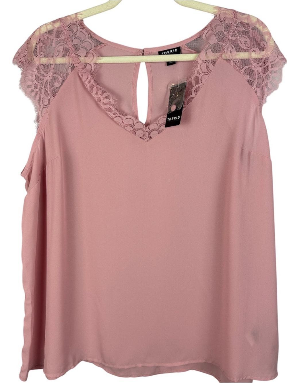 Torrid Georgette Lace Trim Short Sleeve Blouse NWT Bleached Mauve 00 M/L 10